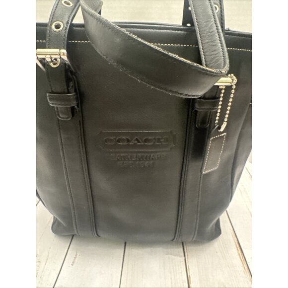 Vintage Coach Black Hampton Leather Tote Bag D05Q-8E92 12x10x4” VGUC* - Picture 2 of 9